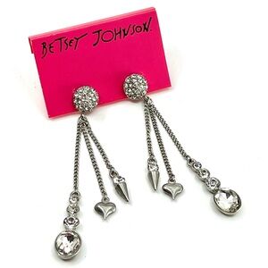 Betsey Johnson ‘Pretty Punk Pearl’ Silver Crystal Dangle Earrings